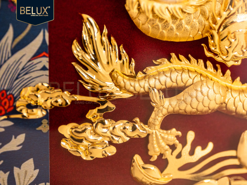 Tranh Rồng chầu ngọc dát vàng 24k 30x30cm